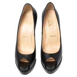 Pre Owned Christian Louboutin Black Leather Altadama Peep-Toe Platform Pumps Size 38.5