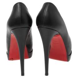Pre Owned Christian Louboutin Black Leather Altadama Peep-Toe Platform Pumps Size 38.5