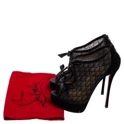 مملوكة مسبقًا حذاء بوتيز كريستيان لوبوتان م قدمة مفتوحة فيونكة امبيرالتا سويدي وجلد ودانتيل أسود مقاس 36