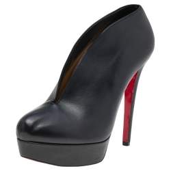 Christian Louboutin Black Leather Fast Plato Platform Booties Size 36.5
