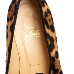 Christian Louboutin Brown Leopard Print Calf Hair and Black Patent Leather Harvanana Spike Loafers Size 37