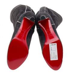 Pre Owned Christian Louboutin Dark Grey Suede And Snakeskin Trim Louloubotta Knee Length Boots Size 38.5