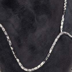 Pre Owned Christian Louboutin Dark Grey Suede And Snakeskin Trim Louloubotta Knee Length Boots Size 38.5