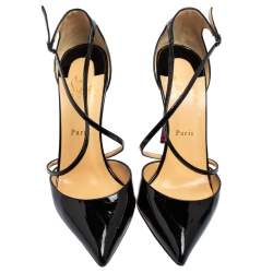 Pre Owned Christian Louboutin Black Patent Leather Cross Blake Pointed Toe Pumps Size 41