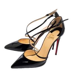 Pre Owned Christian Louboutin Black Patent Leather Cross Blake Pointed Toe Pumps Size 41