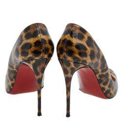 Pre Owned Christian Louboutin Brown Leopard Print Patent Leather Dorissima Pumps Size 40