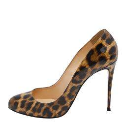 Pre Owned Christian Louboutin Brown Leopard Print Patent Leather Dorissima Pumps Size 40