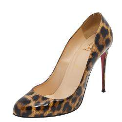 Pre Owned Christian Louboutin Brown Leopard Print Patent Leather Dorissima Pumps Size 40