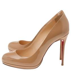 Pre Owned Christian Louboutin Beige Patent Leather New Simple Pumps Size 38.5