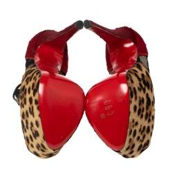 Christian Louboutin Leopard Print/Red Pony Hair and Black Lace Aeronotoc Booties Size 37.5