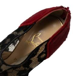 Christian Louboutin Leopard Print/Red Pony Hair and Black Lace Aeronotoc Booties Size 37.5