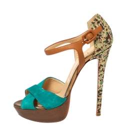 Christian Louboutin Multicolor Suede And Leather Ankle Strap Platform Sandals Size 37