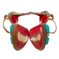 Christian Louboutin Multicolor Suede And Leather Ankle Strap Platform Sandals Size 37