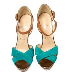 Christian Louboutin Multicolor Suede And Leather Ankle Strap Platform Sandals Size 37
