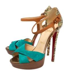 Christian Louboutin Multicolor Suede And Leather Ankle Strap Platform Sandals Size 37