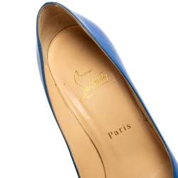 Pre Owned Christian Louboutin Blue Leather New Simple Round-Toe Pumps Size 37.5