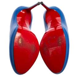Pre Owned Christian Louboutin Blue Leather New Simple Round-Toe Pumps Size 37.5