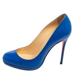 Pre Owned Christian Louboutin Blue Leather New Simple Round-Toe Pumps Size 37.5