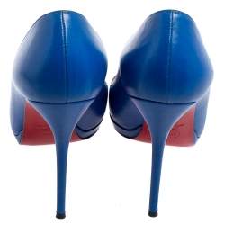 Pre Owned Christian Louboutin Blue Leather New Simple Round-Toe Pumps Size 37.5