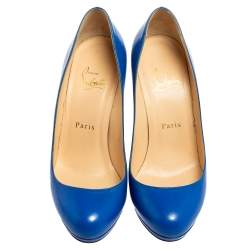 Pre Owned Christian Louboutin Blue Leather New Simple Round-Toe Pumps Size 37.5