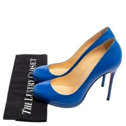 Pre Owned Christian Louboutin Blue Leather New Simple Round-Toe Pumps Size 37.5