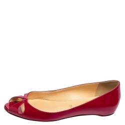 Christian Louboutin Pink Patent Leather Flat Peep-Toe Ballet Flats Size 37.5