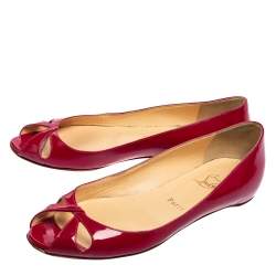 Christian Louboutin Pink Patent Leather Flat Peep-Toe Ballet Flats Size 37.5