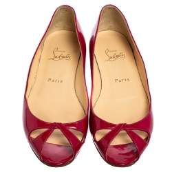 Christian Louboutin Pink Patent Leather Flat Peep-Toe Ballet Flats Size 37.5