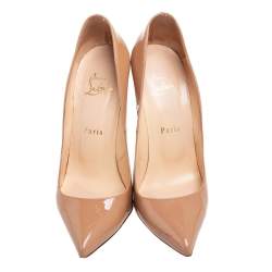 Pre Owned حذاء كعب عالى كريستيان لوبوتان سوكيت جلد بيج لامع مقدمة مدببة مقاس 39