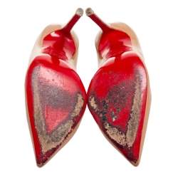 Pre Owned حذاء كعب عالى كريستيان لوبوتان سوكيت جلد بيج لامع مقدمة مدببة مقاس 39