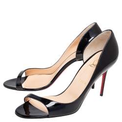 Pre Owned Christian Louboutin Black Patent Leather Toboggan D'orsay Sandals Size 41