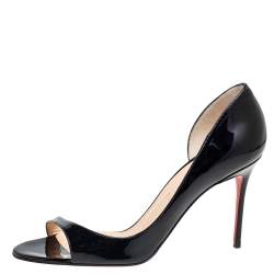 Pre Owned Christian Louboutin Black Patent Leather Toboggan D'orsay Sandals Size 41