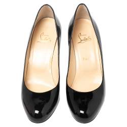 Pre Owned Christian Louboutin Black Patent Leather Simple Pumps Size 40
