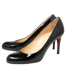 Pre Owned Christian Louboutin Black Patent Leather Simple Pumps Size 40