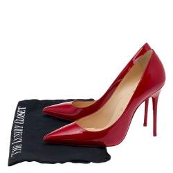 Pre Owned Christian Louboutin Red Patent Leather Kate  Pumps Size 37