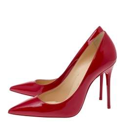 Pre Owned Christian Louboutin Red Patent Leather Kate  Pumps Size 37
