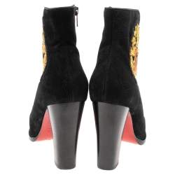 Pre Owned Christian Louboutin Black Suede  Ankle Boots Size 38