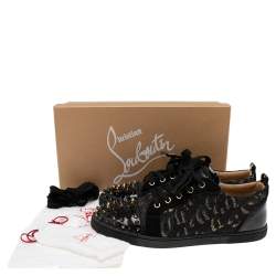 Pre Owned Christian Louboutin Black Lurex Fabric And Paten Leather Spiked Orlato Low Top Sneakers 40