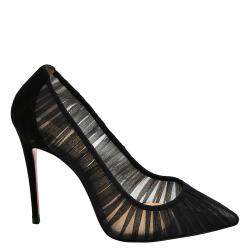Pre Owned Christian Louboutin Tulle Ambrosina Suede Follies Draperia 100 Pumps EU 37