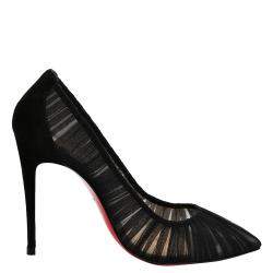 Pre Owned Christian Louboutin Tulle Ambrosina Suede Follies Draperia 100 Pumps EU 37