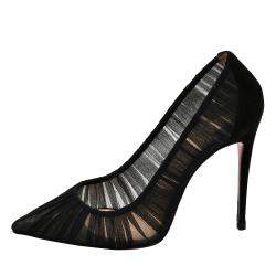 Pre Owned Christian Louboutin Tulle Ambrosina Suede Follies Draperia 100 Pumps EU 37