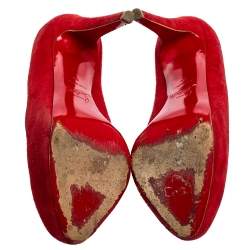 Pre Owned Christian Louboutin Red Suede Bianca Platform Pumps Size 37