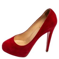 Pre Owned Christian Louboutin Red Suede Bianca Platform Pumps Size 37