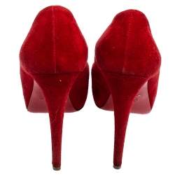 Pre Owned Christian Louboutin Red Suede Bianca Platform Pumps Size 37