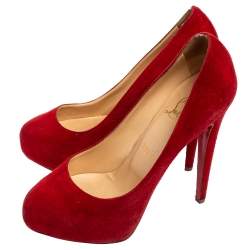 Pre Owned Christian Louboutin Red Suede Bianca Platform Pumps Size 37