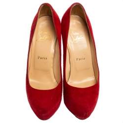 Pre Owned Christian Louboutin Red Suede Bianca Platform Pumps Size 37
