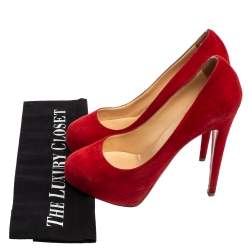 Pre Owned Christian Louboutin Red Suede Bianca Platform Pumps Size 37