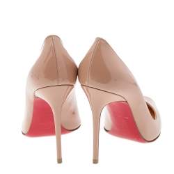 Pre Owned Christian Louboutin Beige Patent Leather Corneille Pointed Toe Pumps Size 36.5