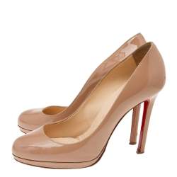 Pre Owned Christian Louboutin Beige Patent Leather New Simple Pumps Size 38.5