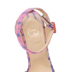 Christian Louboutin Multicolor Fabric New Duplice Ankle Strap Wedges Platform Sandals Size 39